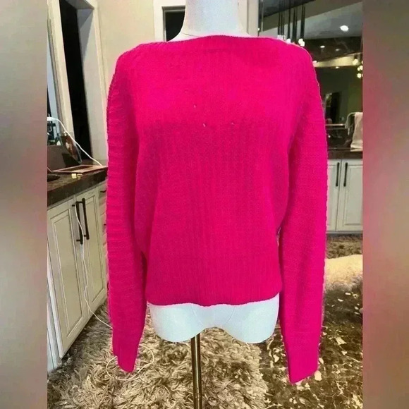 Skies Are Blue Bright Pink Crew Neck Long Sleeve Sweater, XS - Picture 5 of 7